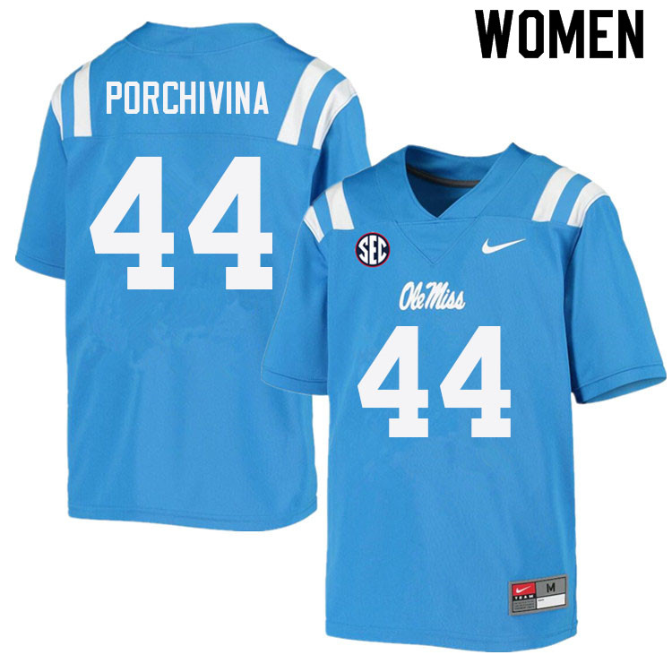 John Porchivina Ole Miss Rebels NCAA Women's Powder Blue #44 Stitched Limited College Football Jersey CQH2658XY